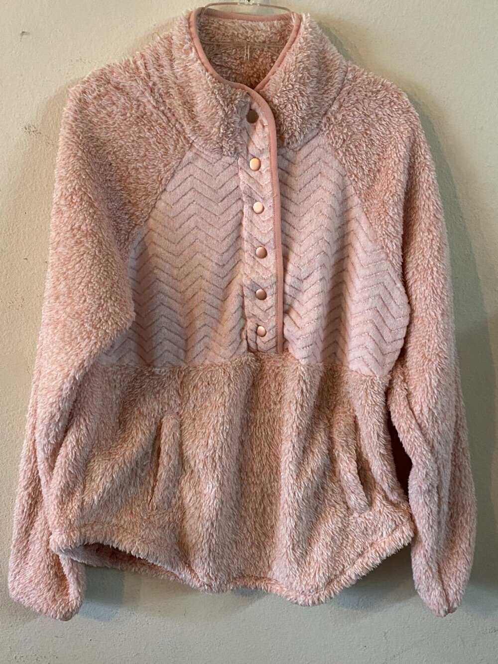 MAURICES SMALL PEACH FAUX FUR HALF BUTTON-UP SWEATER